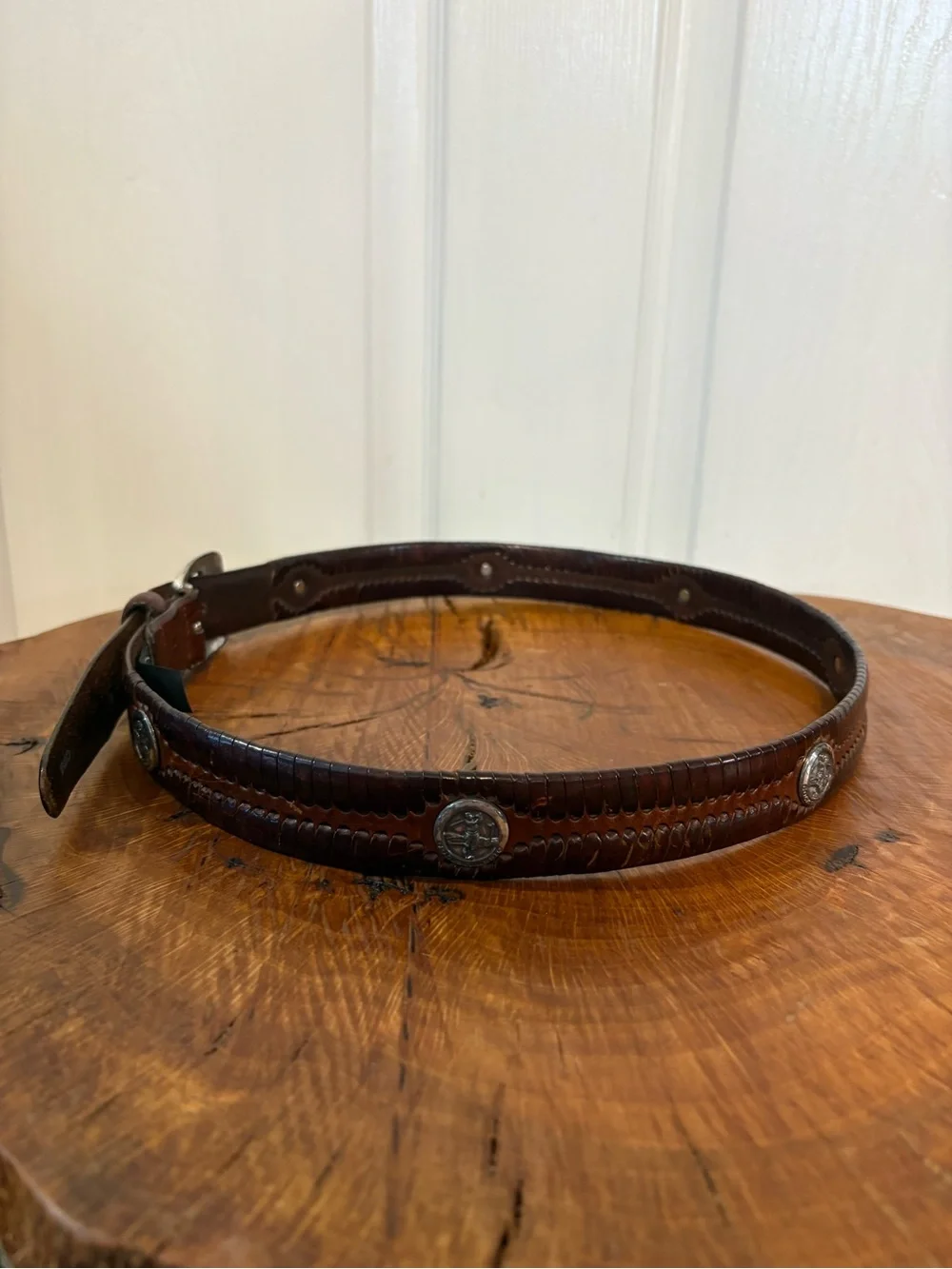 1998 Vintage Brighton Croc-Embossed Concho Belt